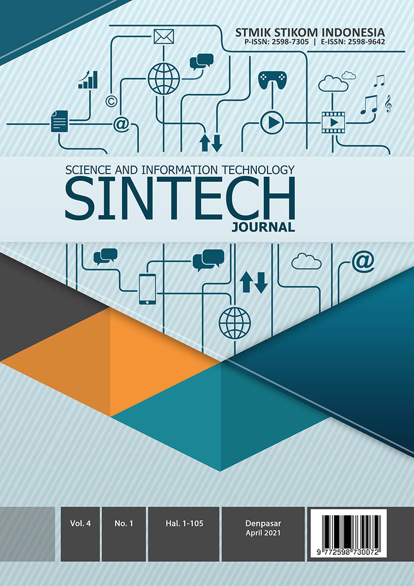					View Vol. 4 No. 1 (2021):  SINTECH Journal Edition April 2021
				