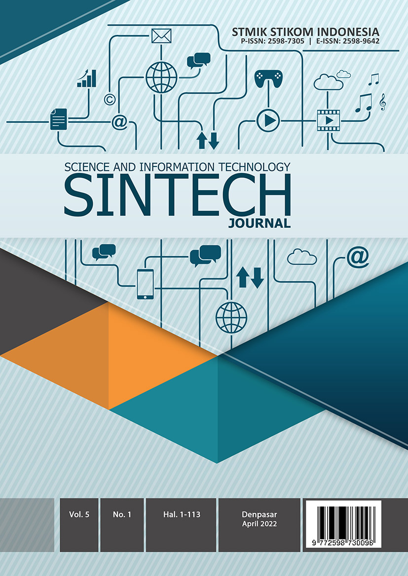 					View Vol. 5 No. 1 (2022): SINTECH Journal Edition April 2022
				
